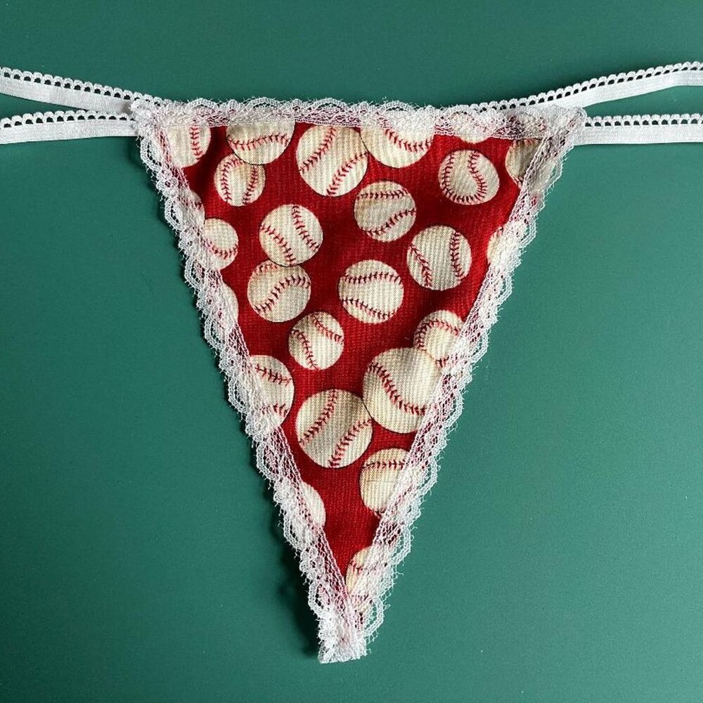 Womens Red BASEBALLS Gstring Thong Panties Sports Underwear